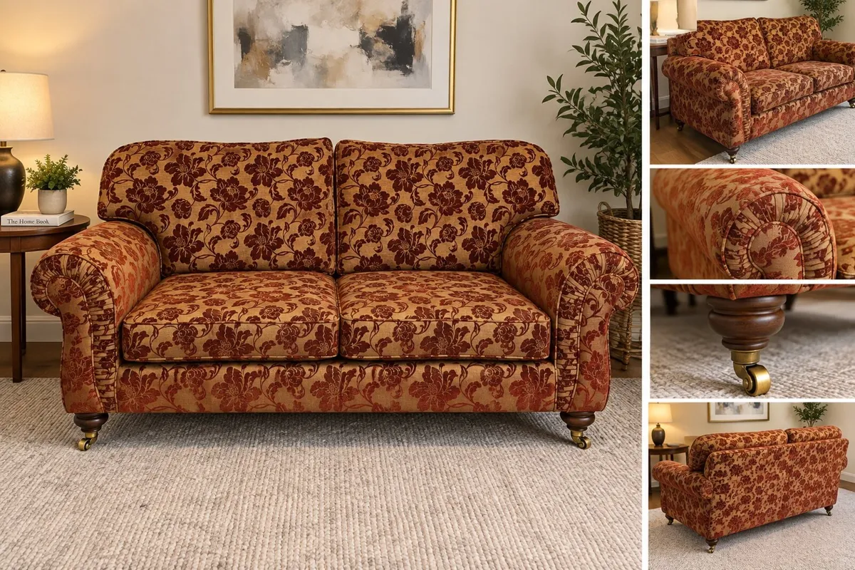 Traditional 3 Seater Sofa Floral Damask - Image 1