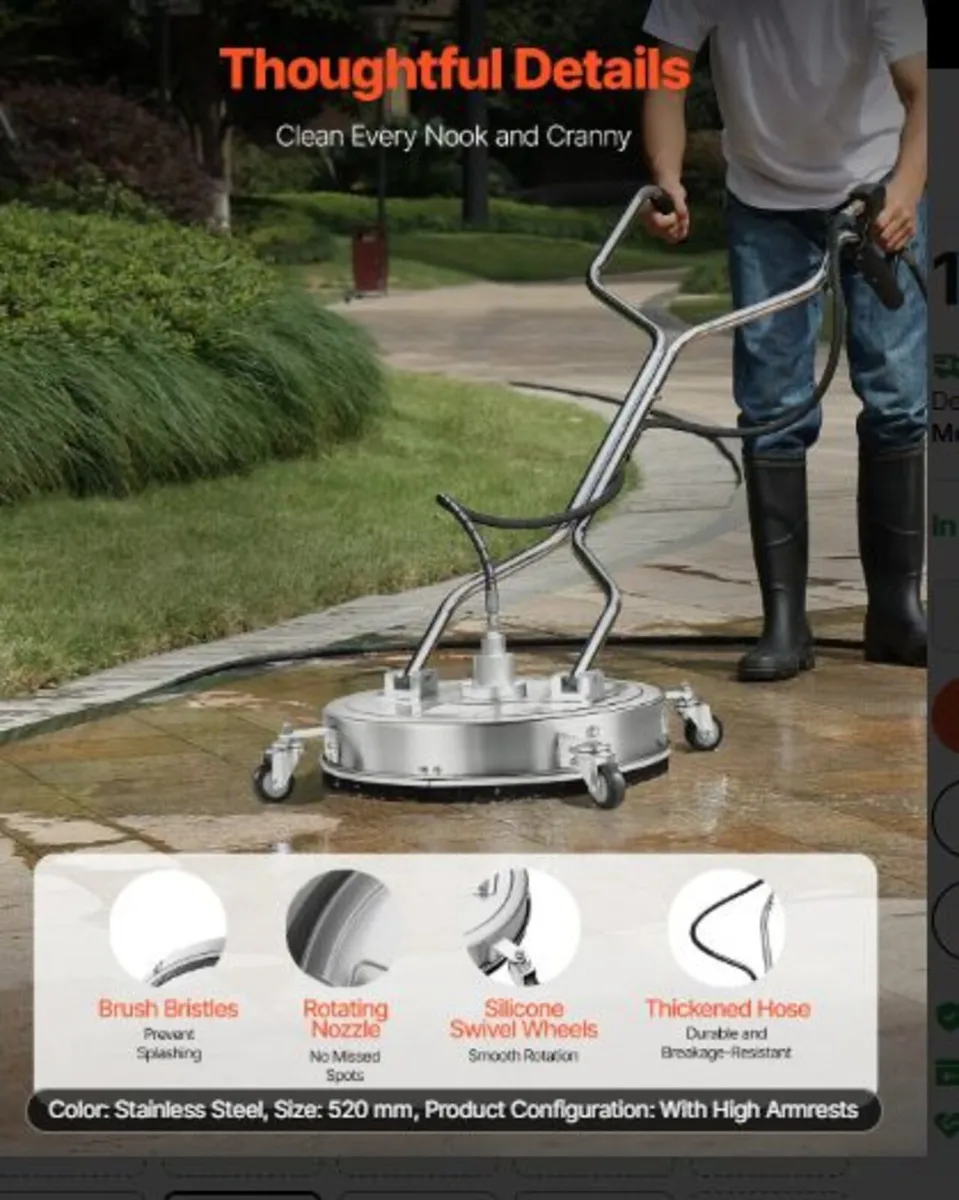 20" Pressure Washer Surface Cleaner, Stainless - Image 3