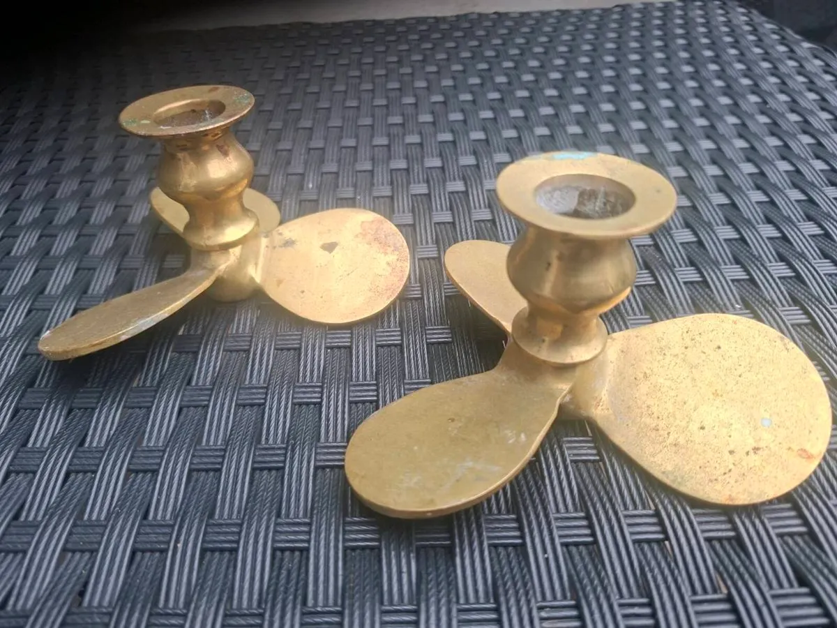 Vintage solid Brass propeller Candlestick holders - Image 2