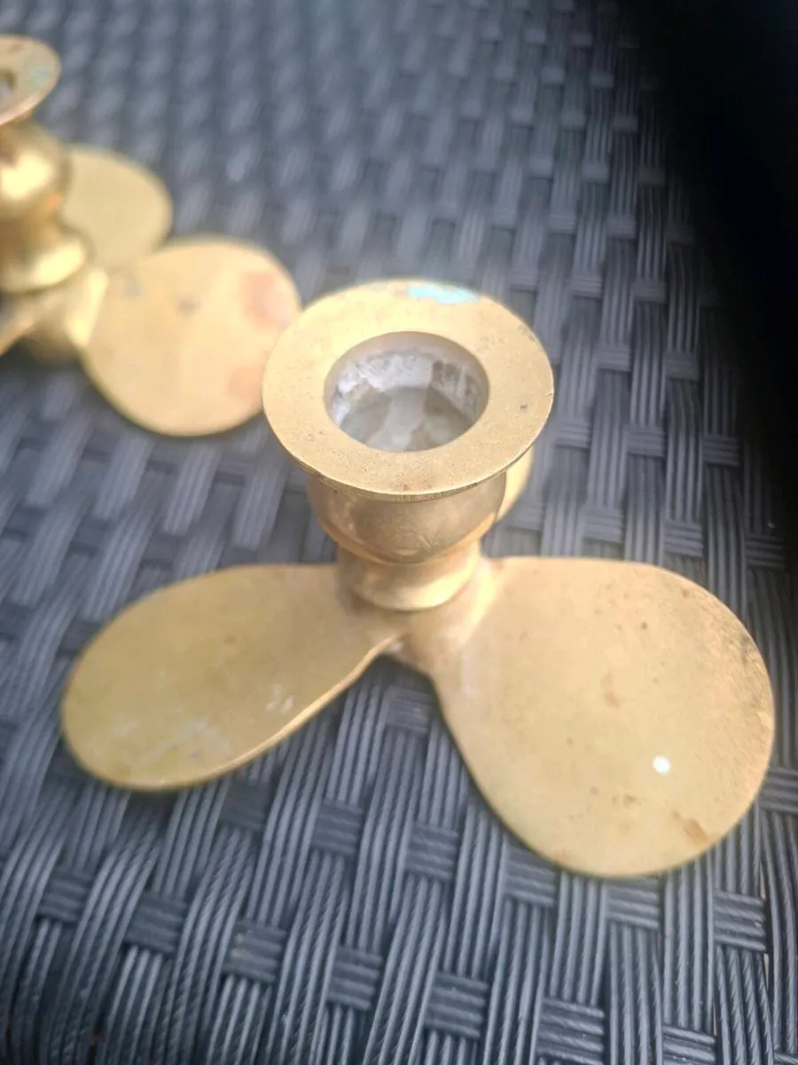 Vintage solid Brass propeller Candlestick holders - Image 3