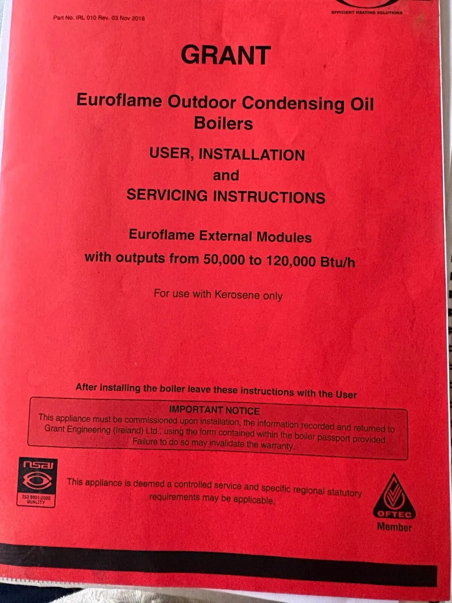 Grant EuroFlame Condensing Oil Boiler - 2 years ol - Image 1