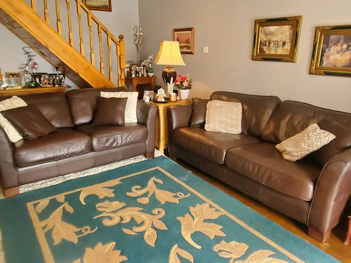 Brown Leather Sofa Set x 3 and 2 Seater - Image 1