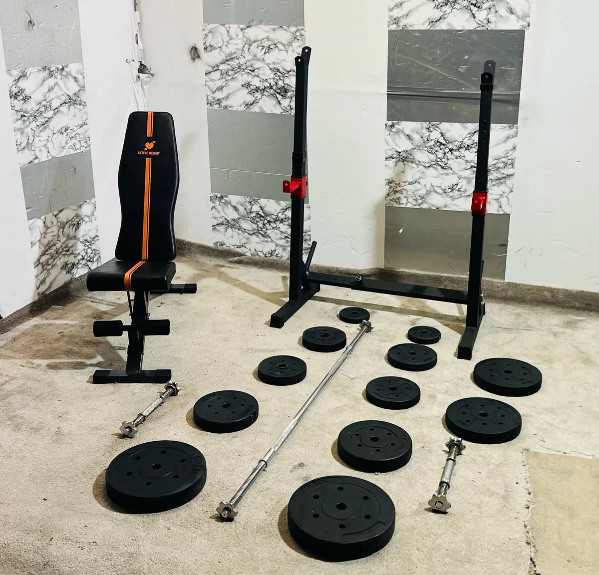 PERFECT HOME WORKOUT SET WEIGHTS BARS BENCH RACK - Image 3