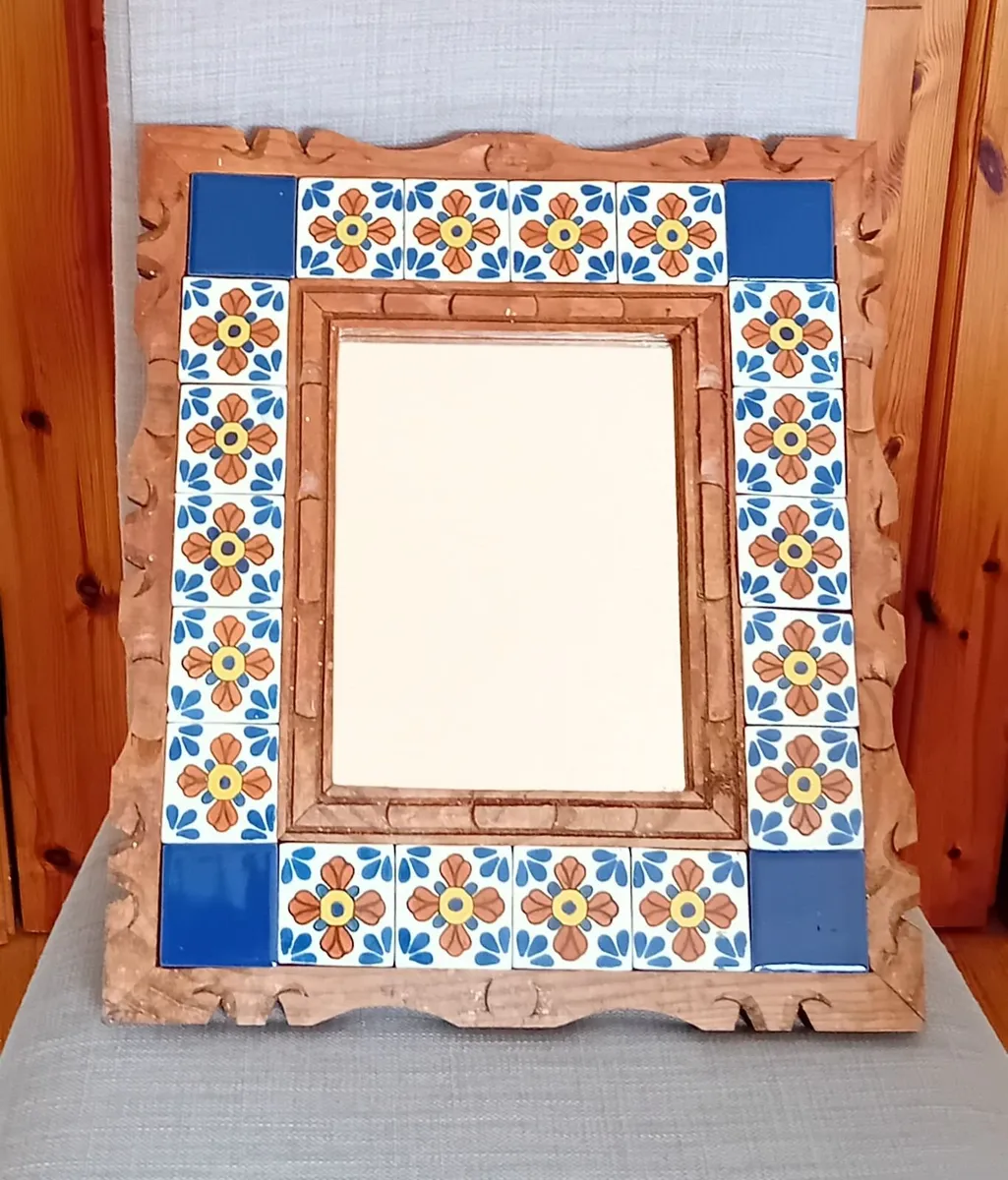 Wooden mirror with Ceramic tile inlay