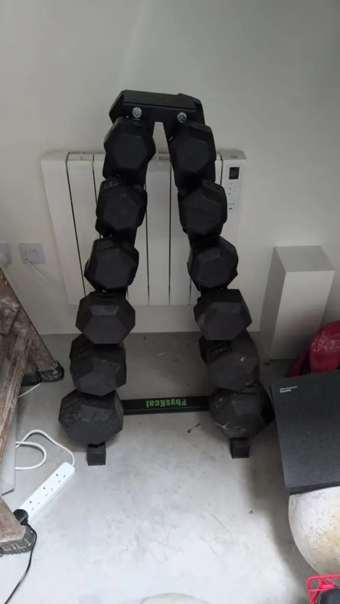 Dumbbells, different weights, with Stand