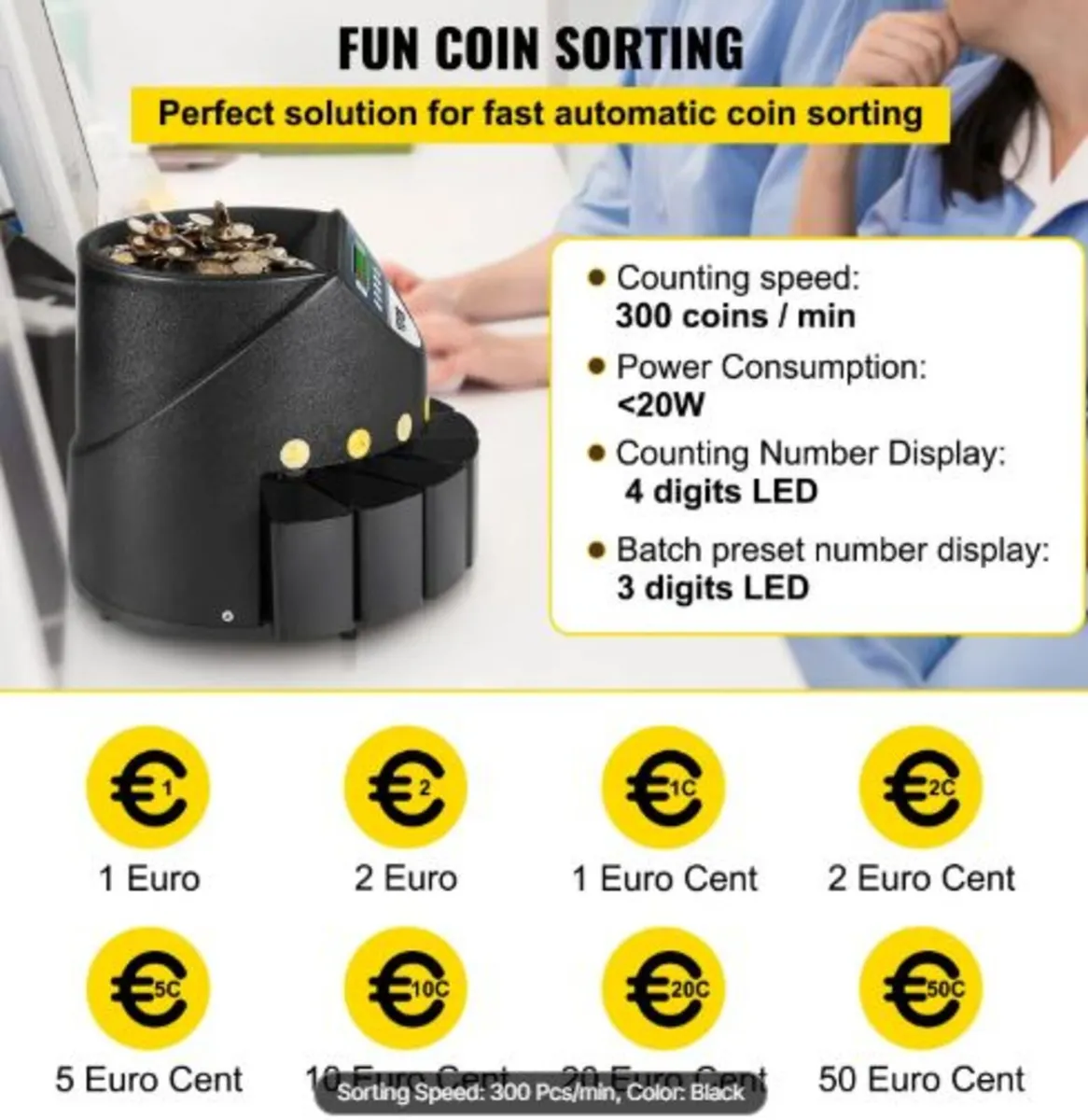 Euro Coin Counter Sorter 500-1000 Coins Electroni - Image 4