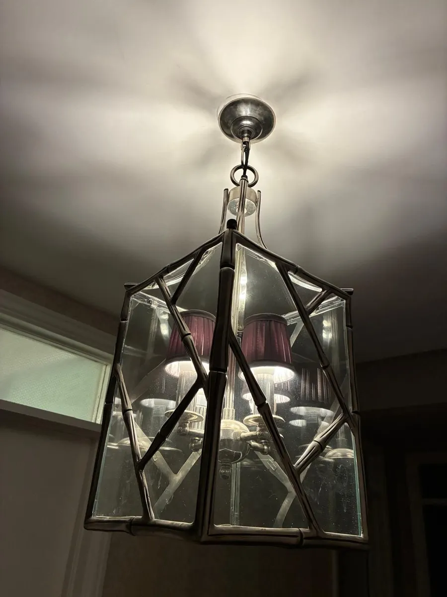 Large Antique Silver bamboo ceiling light - Image 1