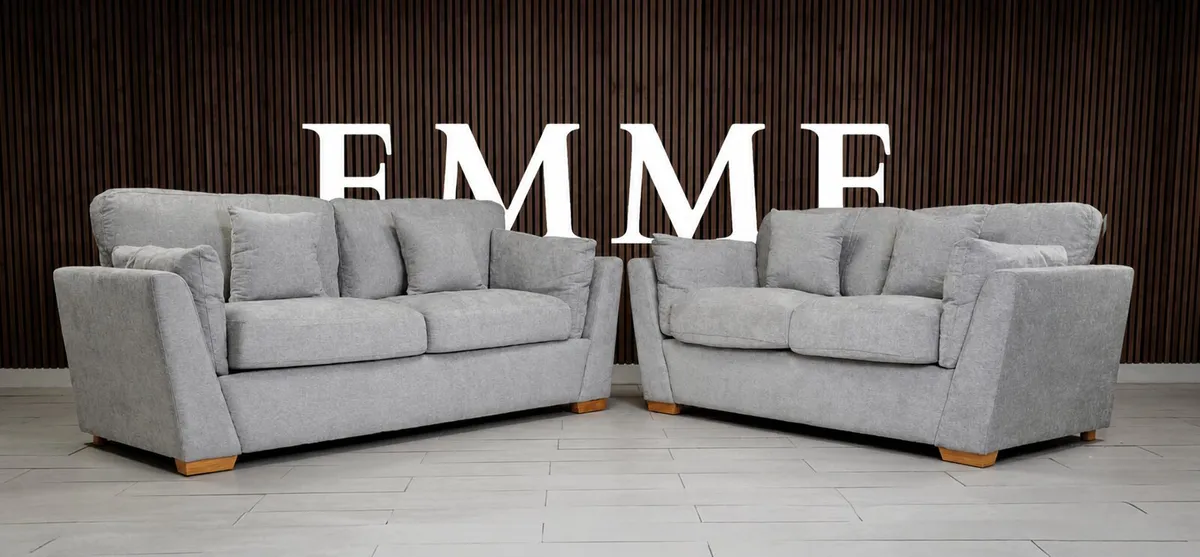 Emme 3+2 or 3+1+1 Grey & Beige Fabric Sofa Set - Image 2
