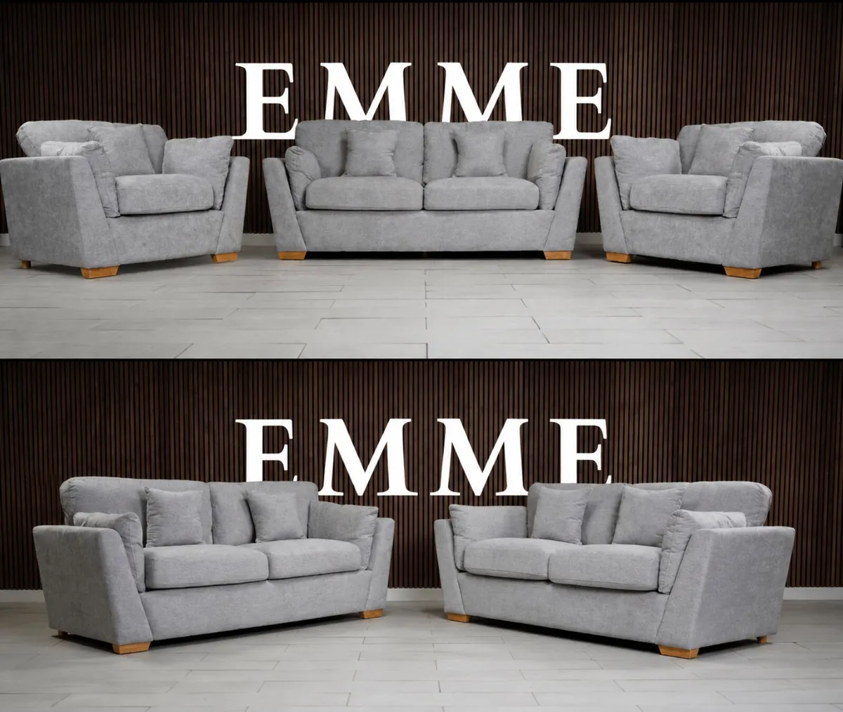 Emme 3+2 or 3+1+1 Grey & Beige Fabric Sofa Set - Image 1
