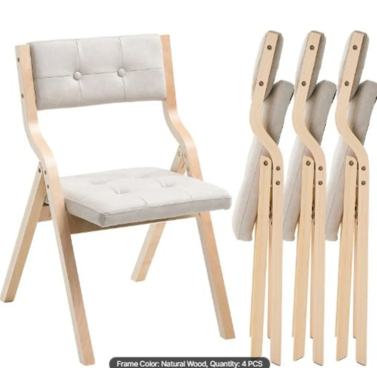 Wooden Folding Chairs with Cushion, Set of 4, - Image 1