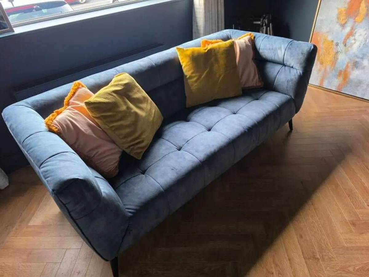 Navy 3 Person Velvet Sofa (Harvey Norman) - Image 2