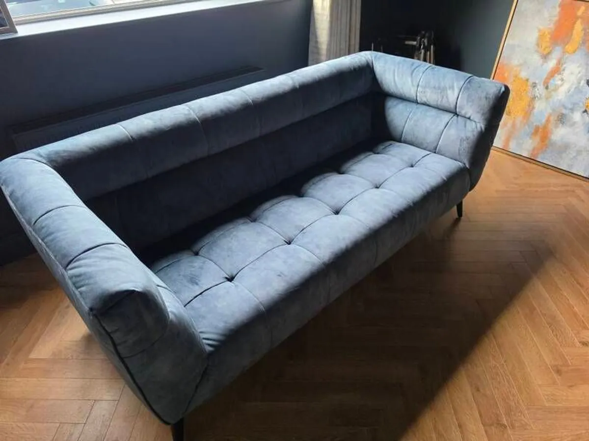 Navy 3 Person Velvet Sofa (Harvey Norman) - Image 3