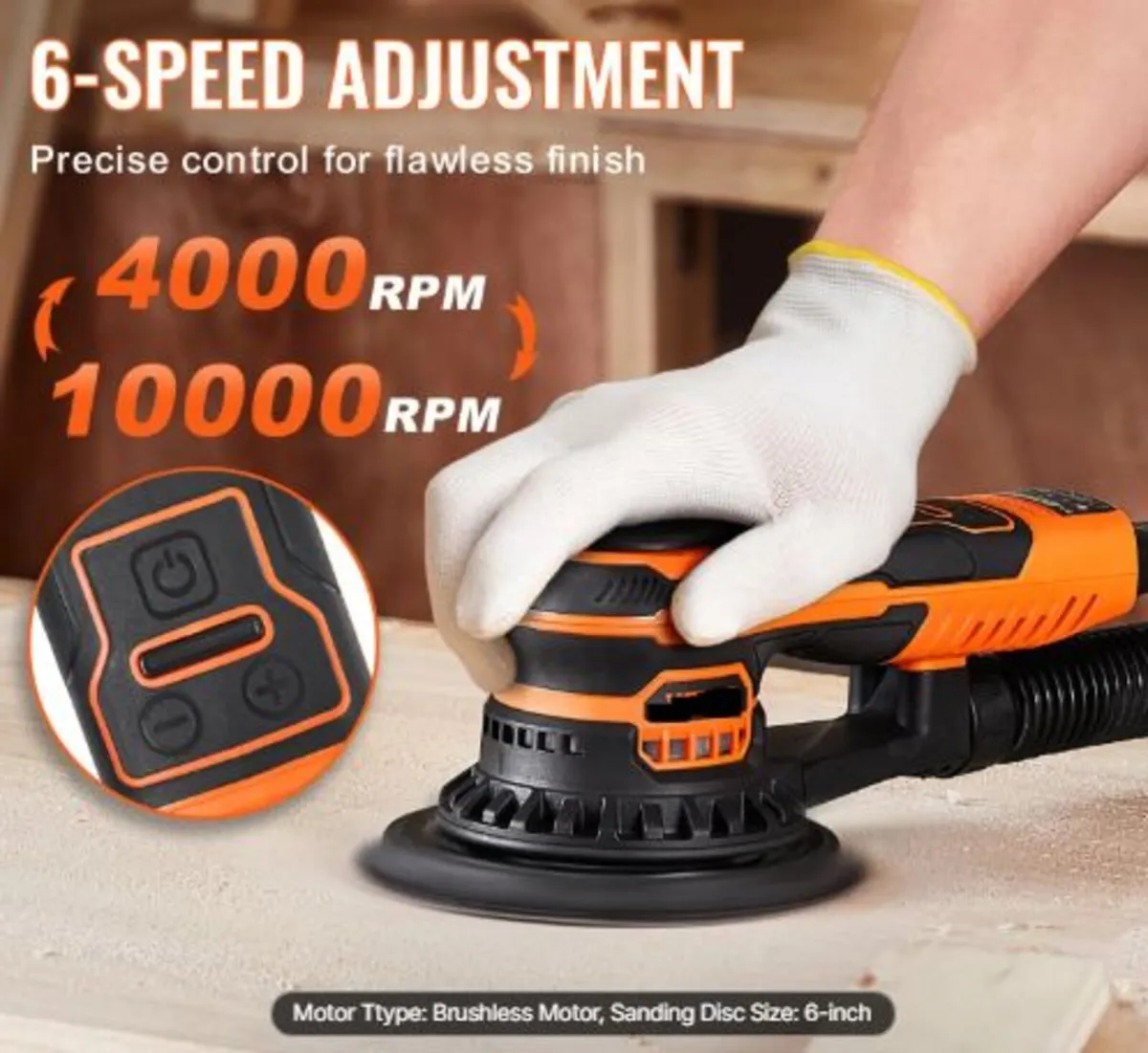 Random Orbital Sander 6-Inch, 350W Brushless - Image 3