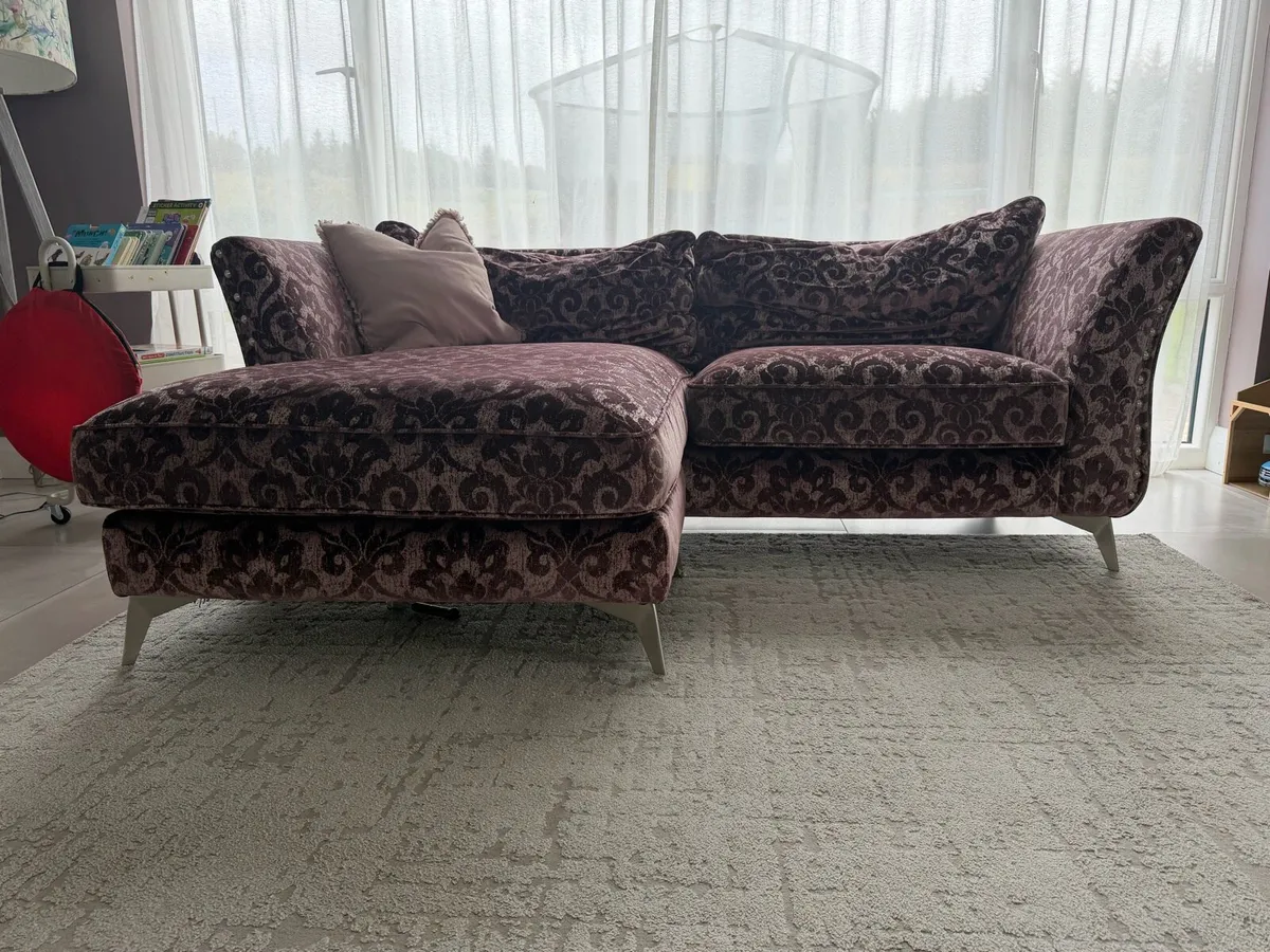 Velvet Corner Sofa with Chaise - Image 1