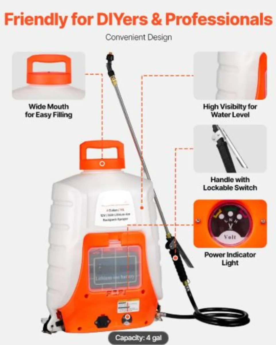 Battery Powered Backpack Sprayer 15.1 L Tank 0-90 - Image 2