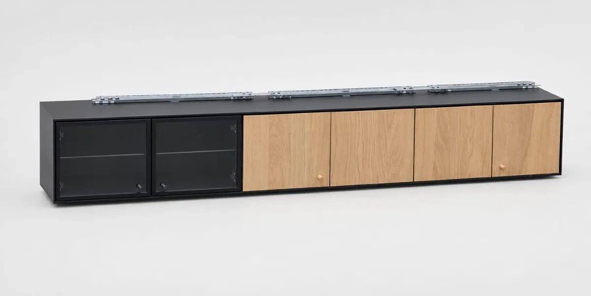 Wall shelf, black/oak veneer - Image 1