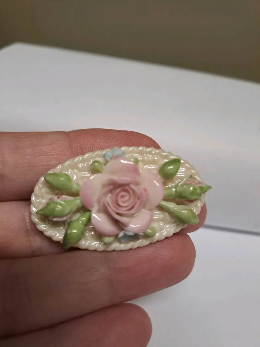 Vintage Porcelain Floral Brooch - Image 2