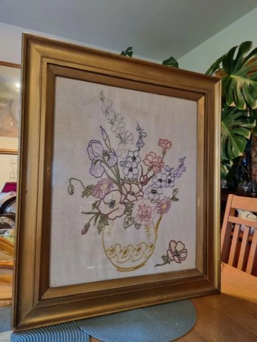 Vintage Framed Embroidery - Image 1