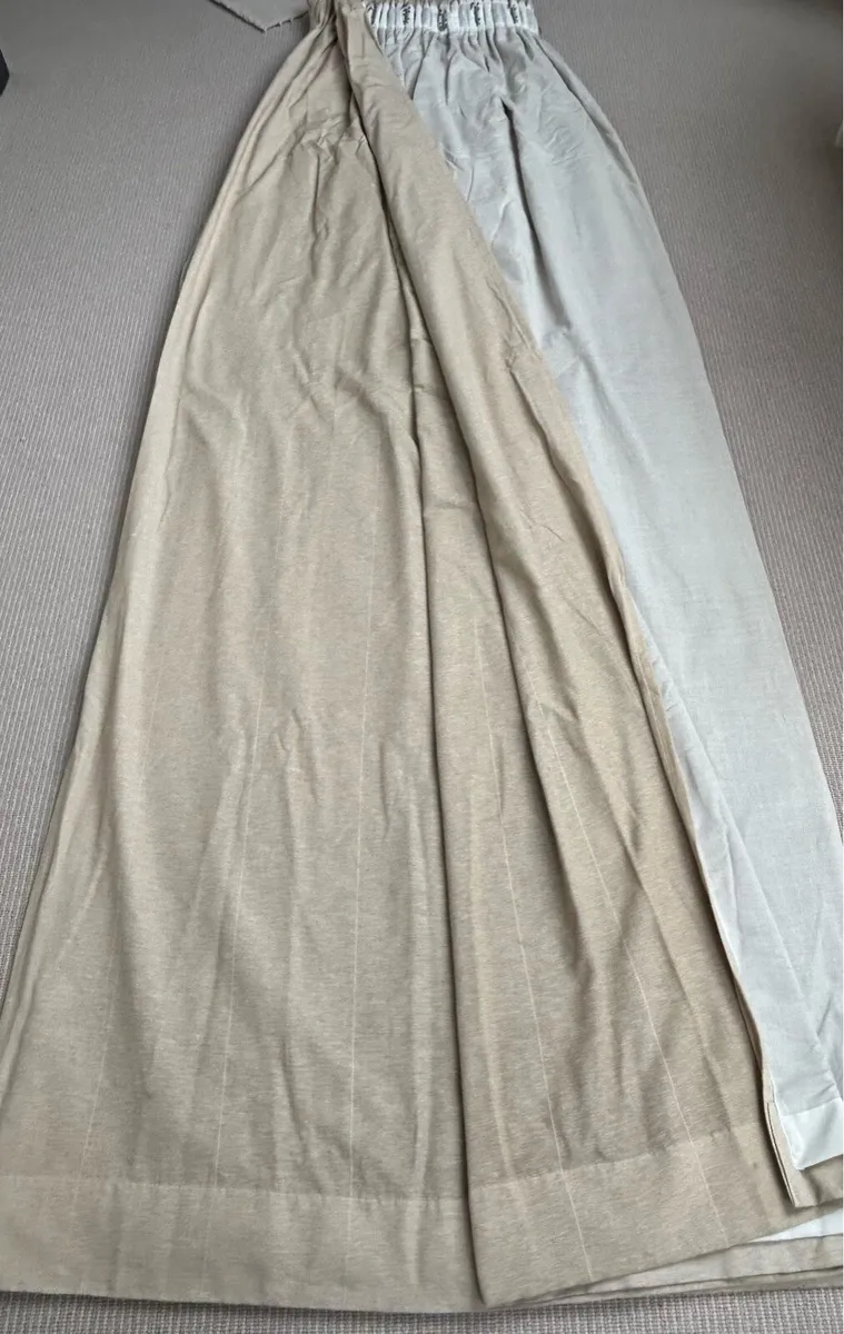 2 sets of lined neutral linen curtains - Image 1