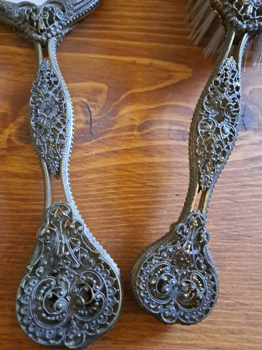 Vintage tappestry backed brush and mirror - Image 2