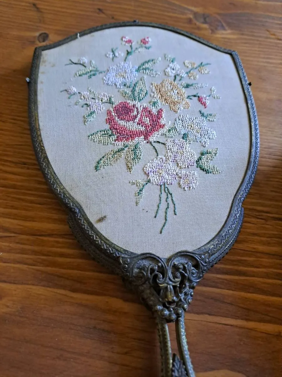Vintage tappestry backed brush and mirror - Image 3