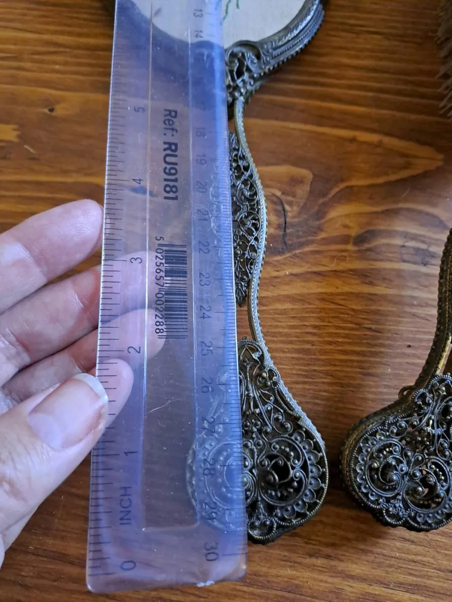Vintage tappestry backed brush and mirror - Image 4