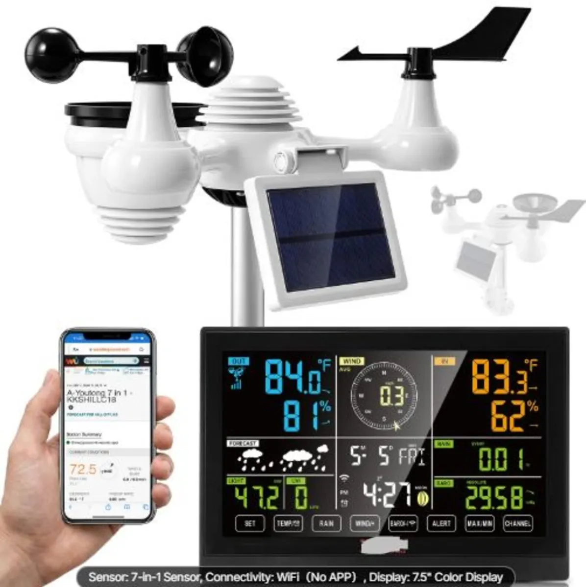 7-in-1 Wi-Fi Weather Station, 19.1 cm (7.5-inch) - Image 1
