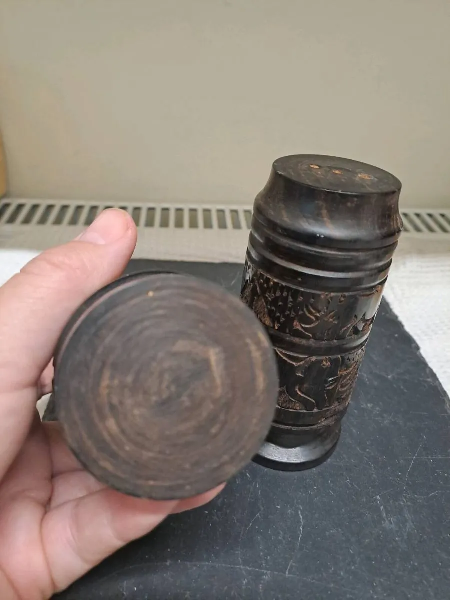 Vintage Hand Carved Hardwood Salt Pepper Shakers - Image 3