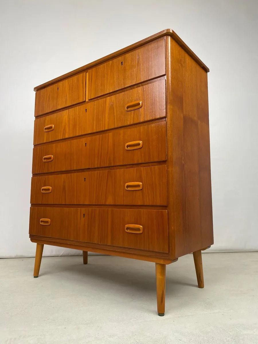 Mid Century Teak Tallboy Chest of Drawers - Image 1