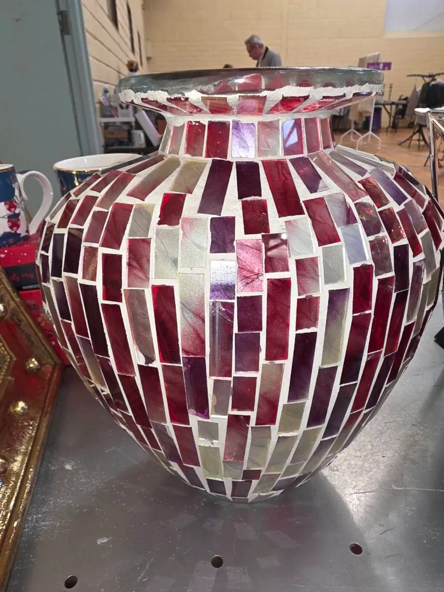HUGE GLITTERY FULLY TILED, Glass Heavy Thick Vase - Image 1