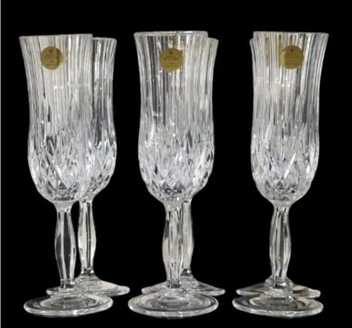 6 x Vintage Royal Doulton Crystal Champagne Flutes - Image 2