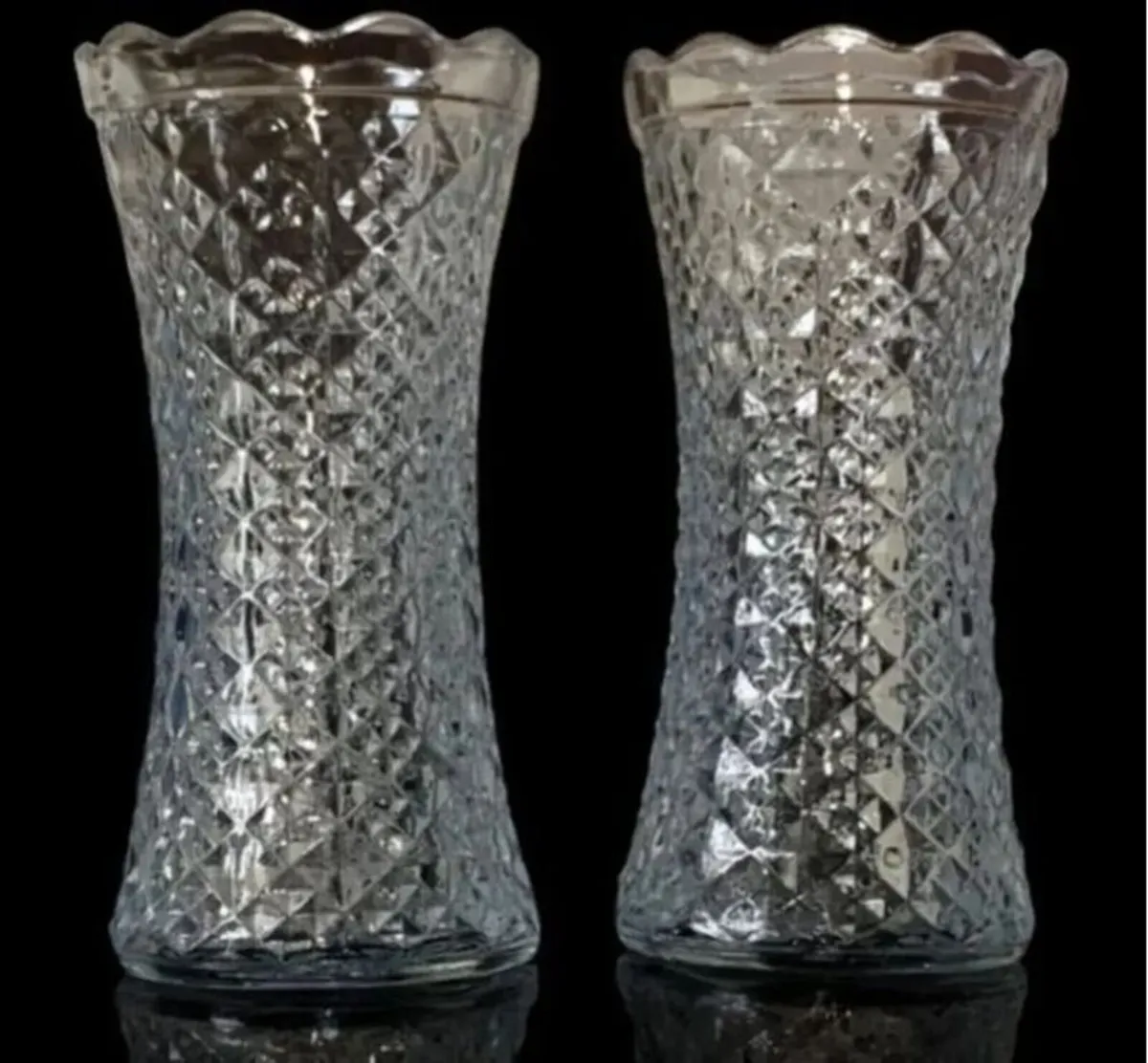 Pair of Vintage Pressed Glass Corset Vases - Image 2