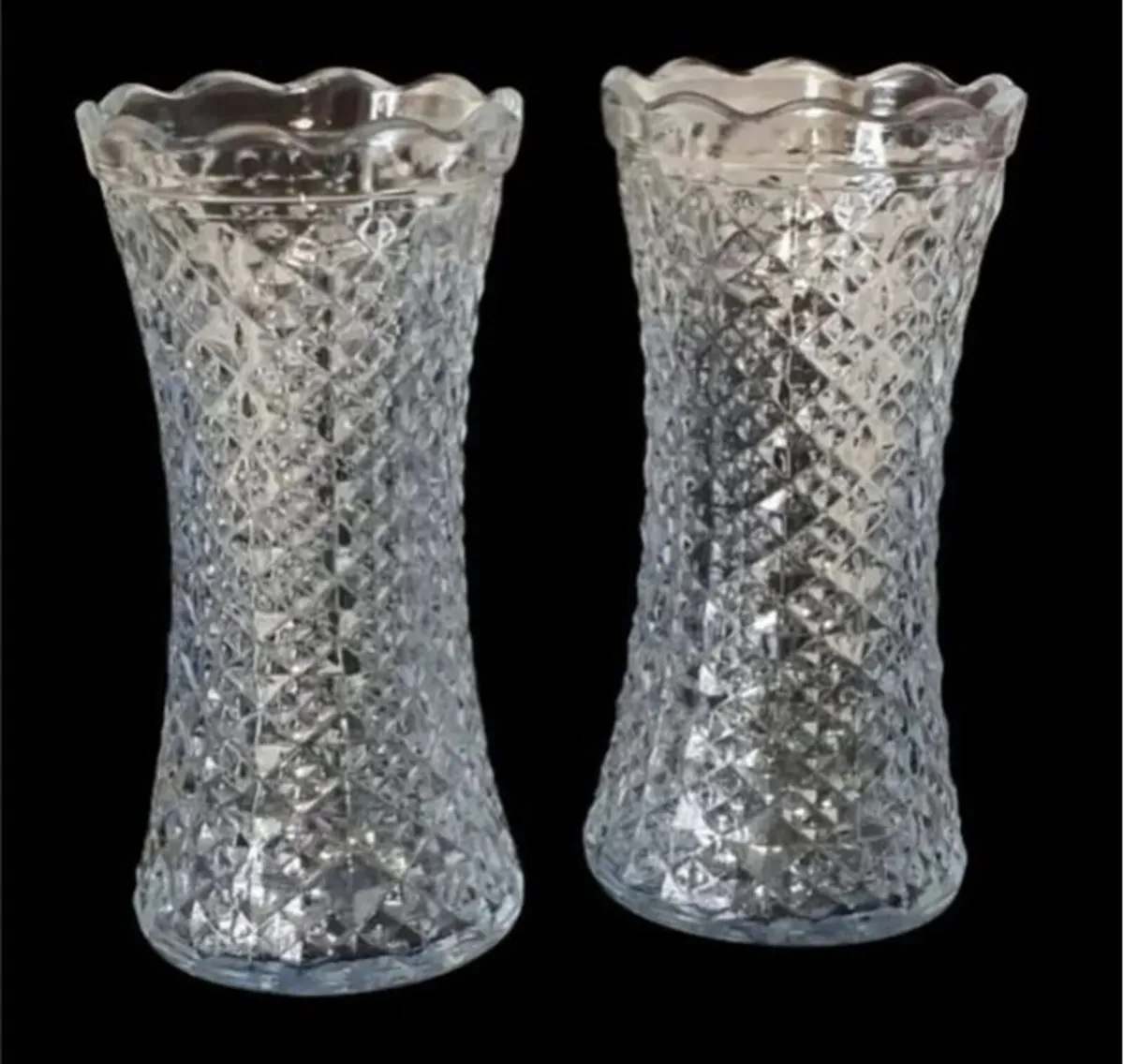 Pair of Vintage Pressed Glass Corset Vases - Image 1