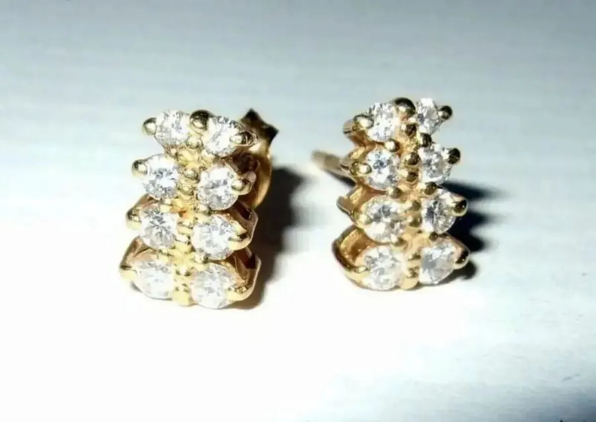 Vintage 18K Yellow Gold Diamond Cluster Earrings - Image 4