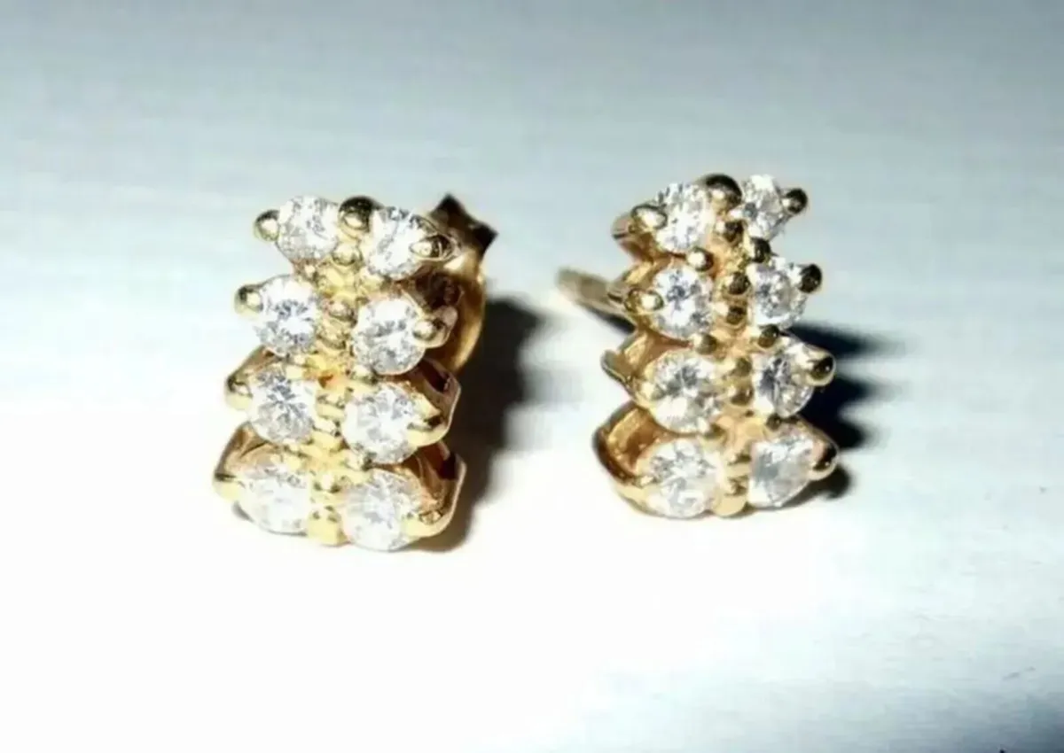 Vintage 18K Yellow Gold Diamond Cluster Earrings - Image 2