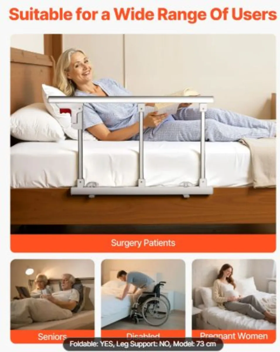 Foldable Bed Rail for Elderly, 70 cm Bedside - Image 4