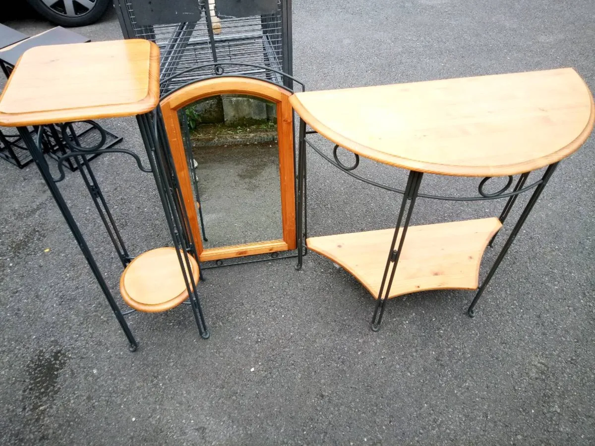 3 Piece Vintage Pine Wrought Iron Hallway Set - Image 1