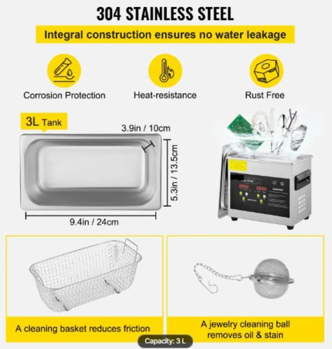 3L Upgraded Ultrasonic Cleaner (200W Heater,120W - Image 3