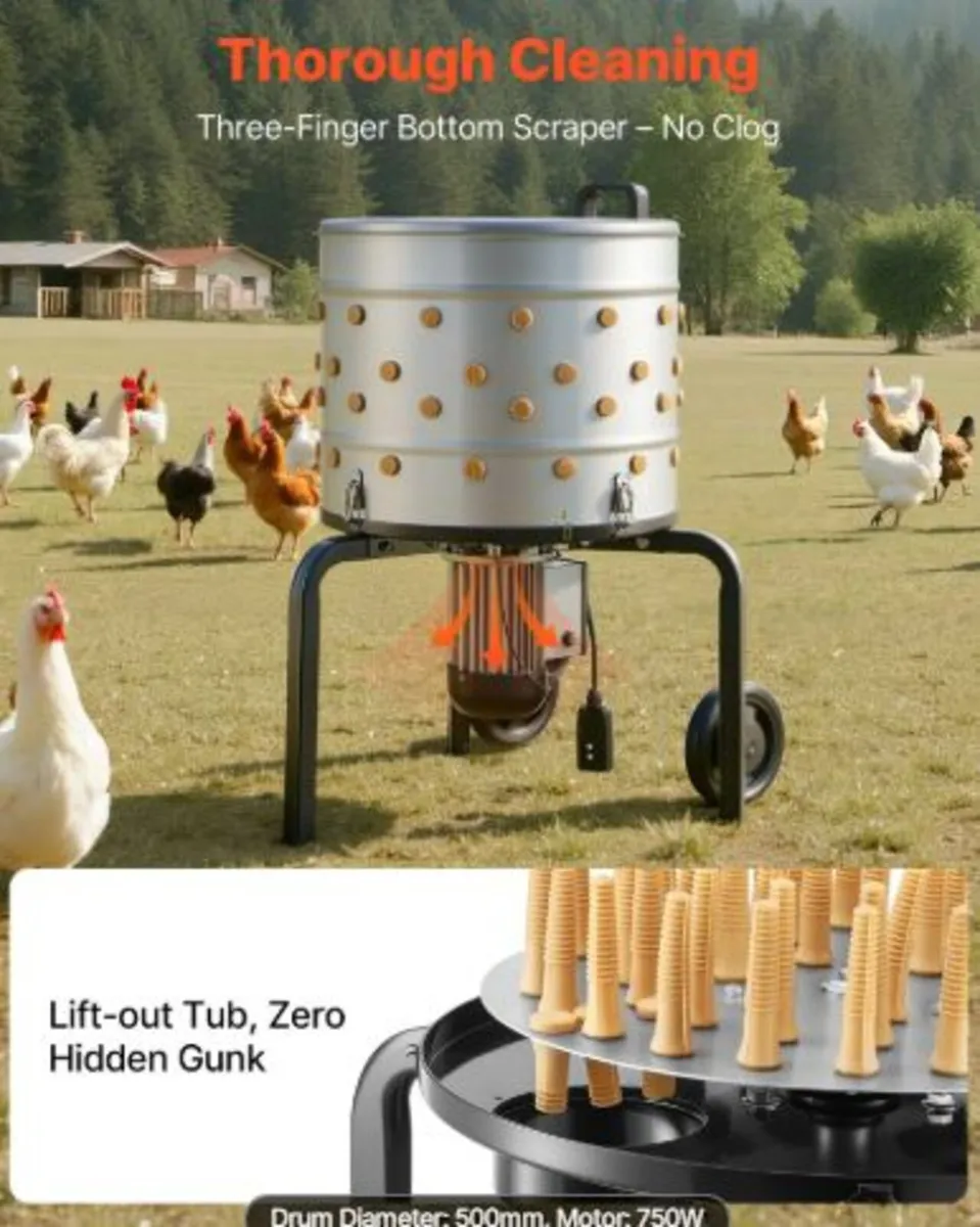 Chicken Plucker Machine, 500mm Drum, 900W & 230RPM - Image 2