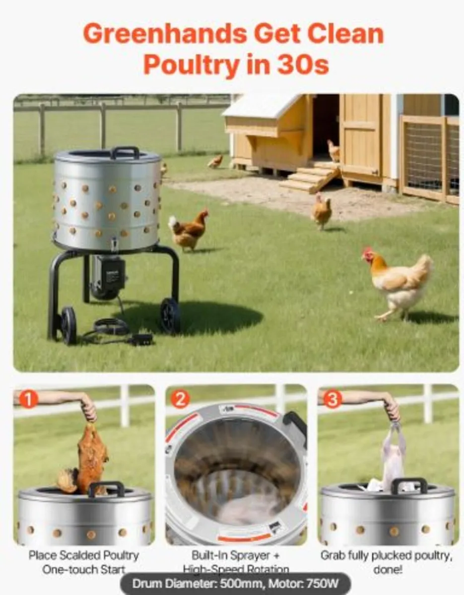 Chicken Plucker Machine, 500mm Drum, 900W & 230RPM - Image 3