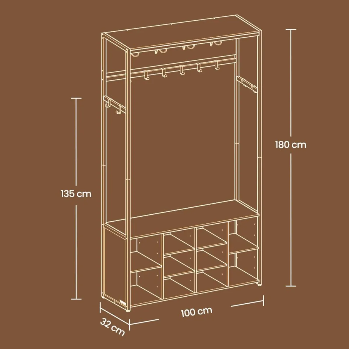 Industrial Coat Rack with Shoe Bench, Storage - Image 4