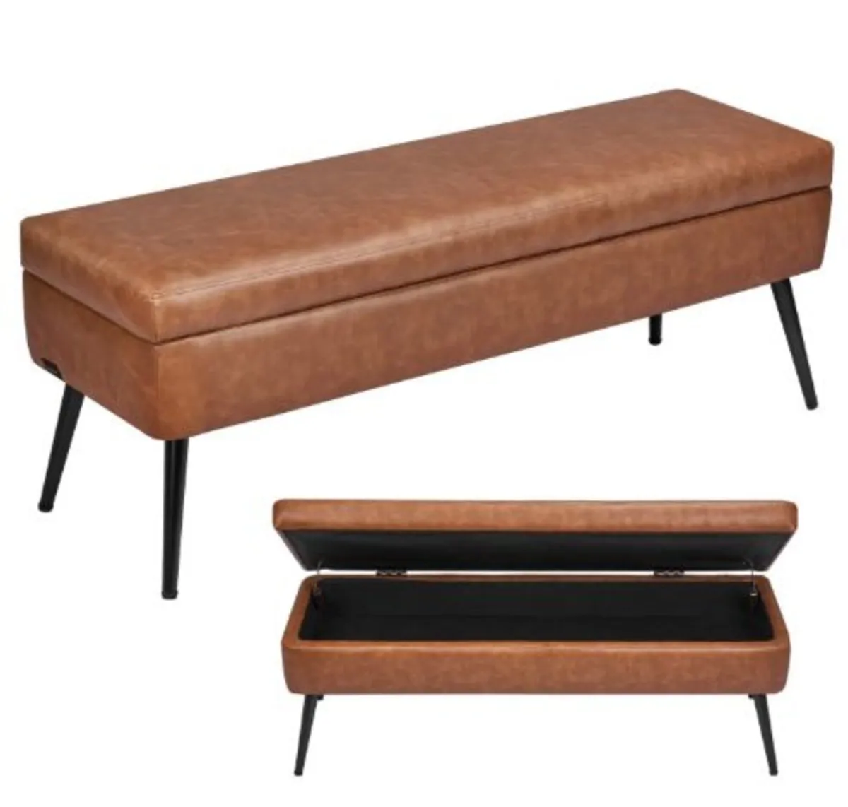 Leather Storage Ottoman Bench, PU Leather Bench - Image 1