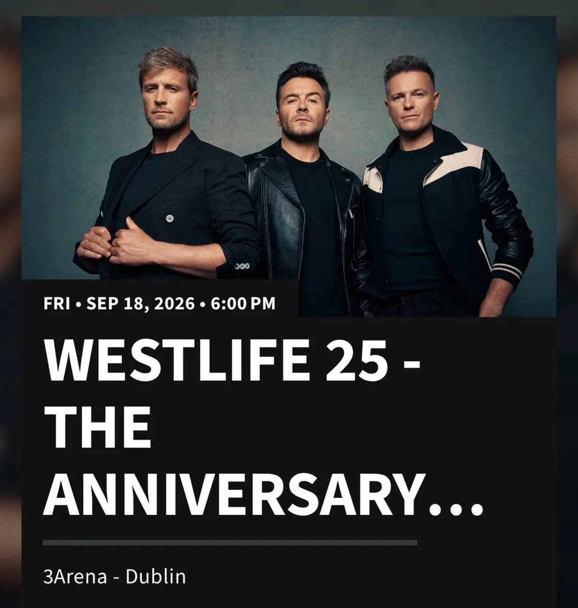 WESTLIFE TICKETS - Friday 18th September - Image 1