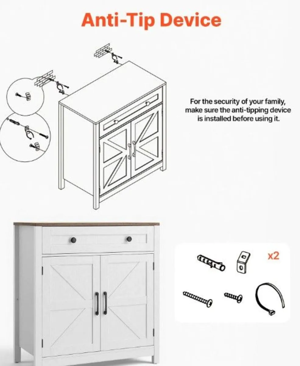 Farmhouse Sideboard Cabinet with Drawer & 2 Barn D - Image 3