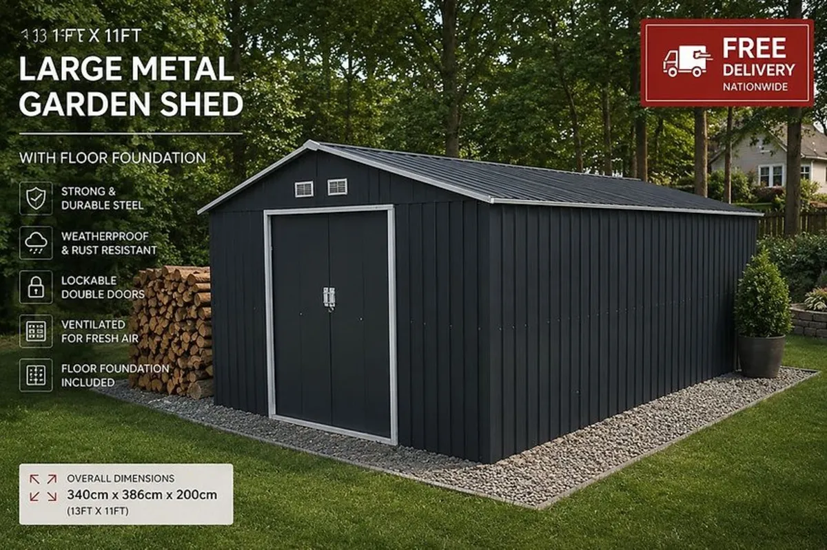 13 x 11ft Large Metal Garden Shed - Image 1