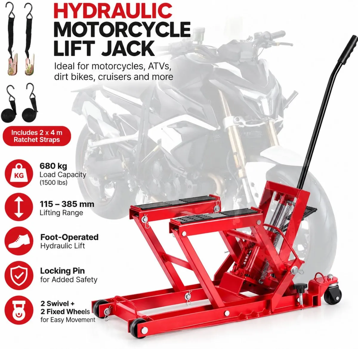 ydraulic Motorcycle Lift Jack 1500lb / 680kg Heavy - Image 1