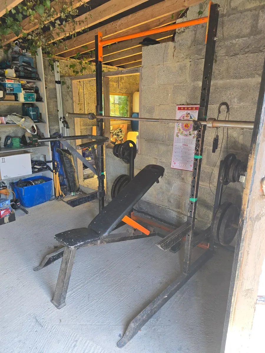 Gym squat rack bench olympic weights - Image 2