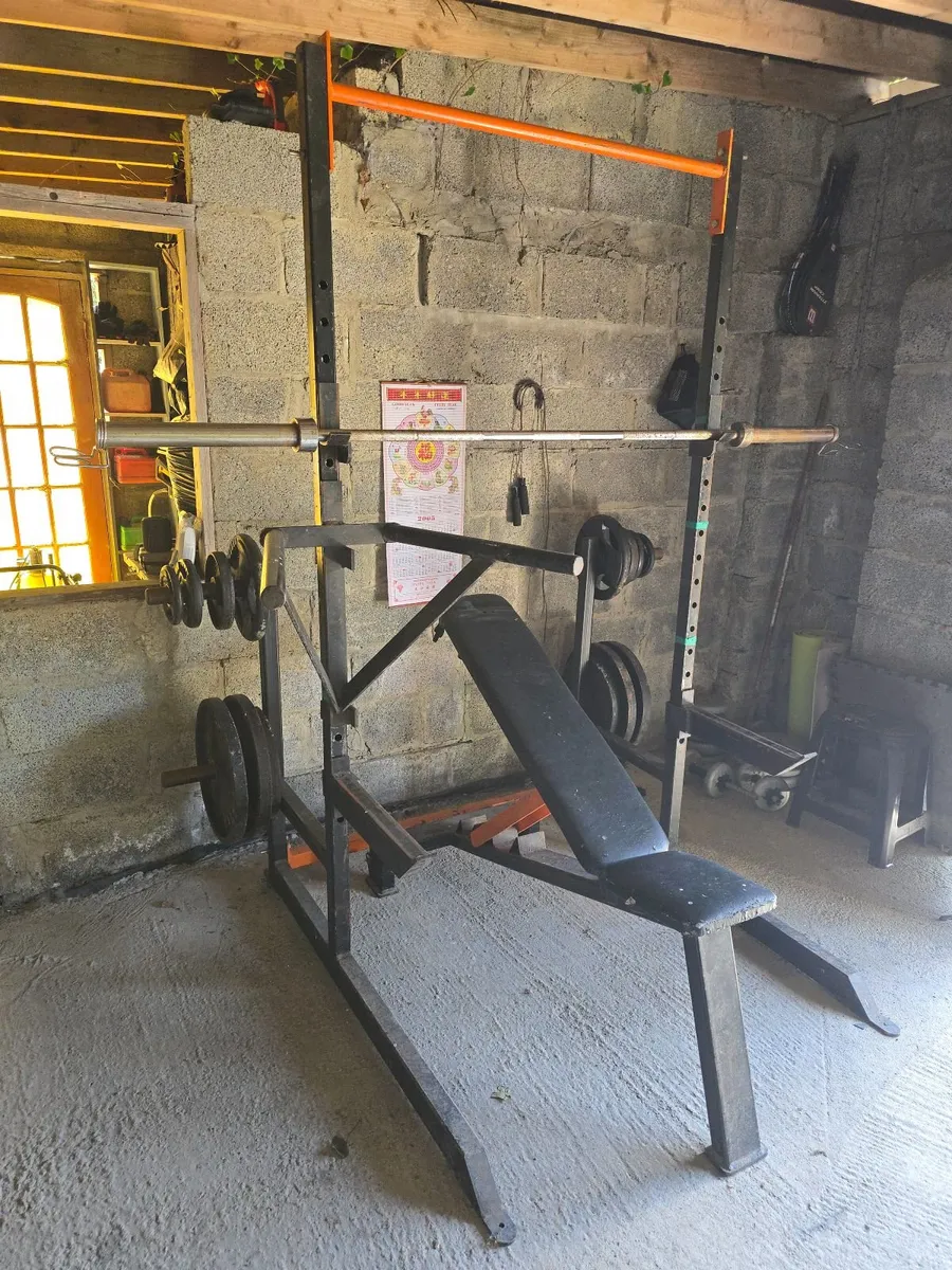 Gym squat rack bench olympic weights - Image 1