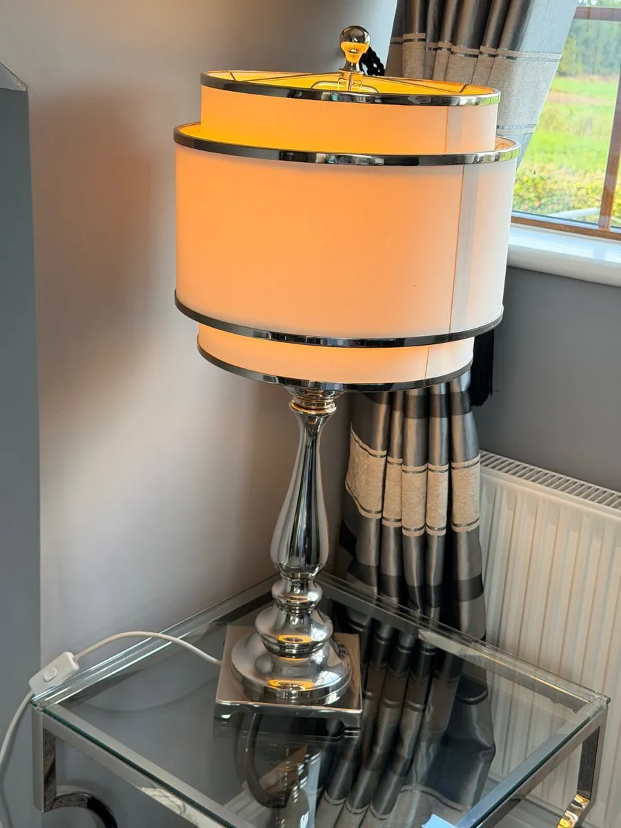 Chrome lamp with cream shade - Image 1