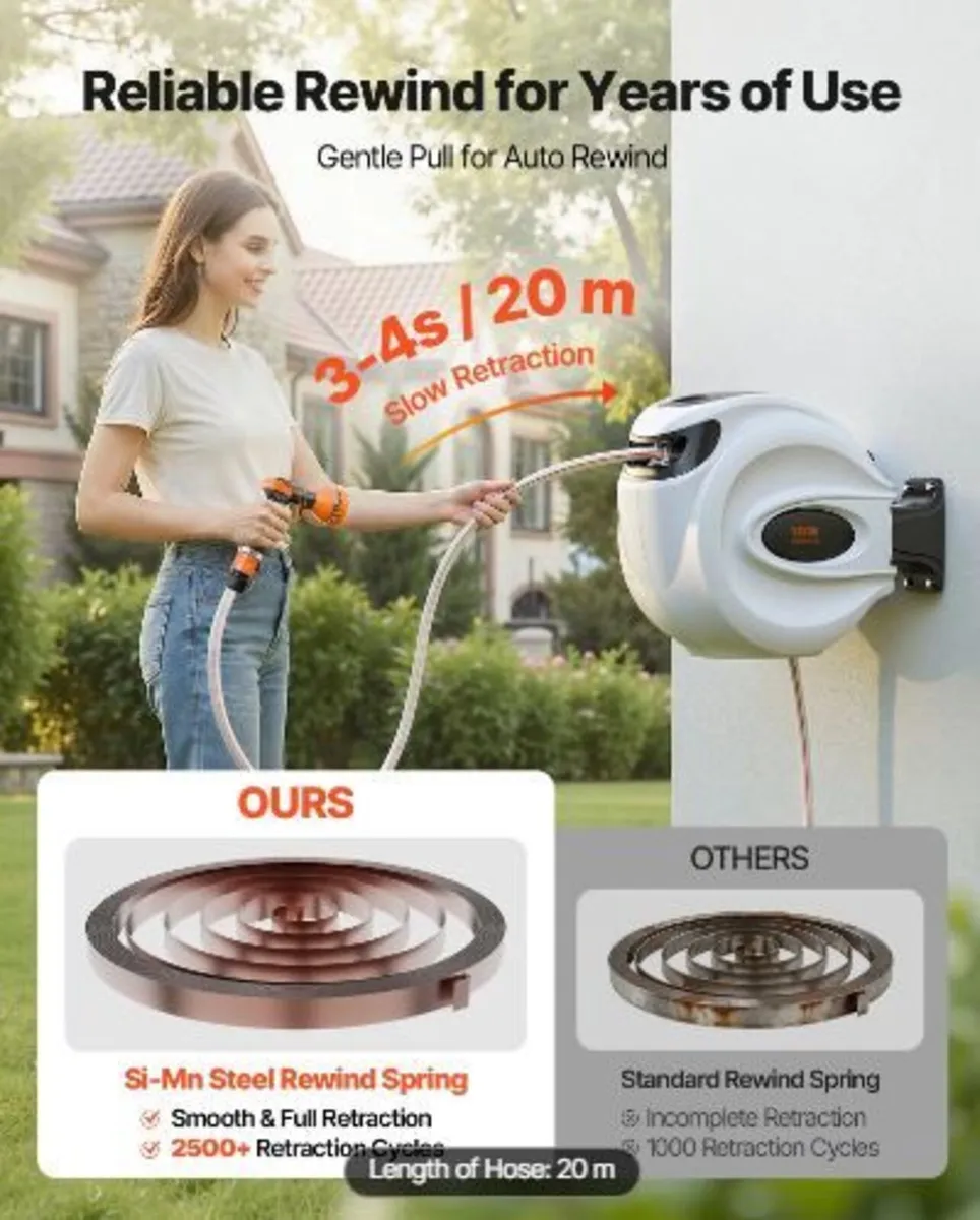 Retractable Hose Reel Water Hose Reel 20m x 1.3cm - Image 1
